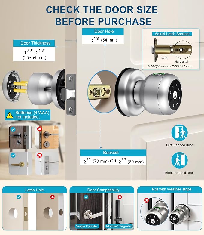 Fingerprint Door Lock, Smart Fingerprint Door Knob - Image 5