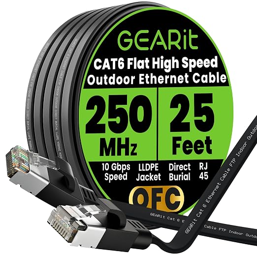 GEARit Cat 6 Outdoor Flat Ethernet Cable Direct Burial Rated LLDPE Jacket by GEARit