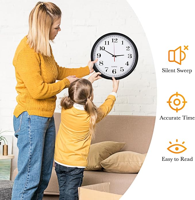 Silent Wall Clocks with Chalkboards and Marker, Battery Operated Round Multi - Image 6