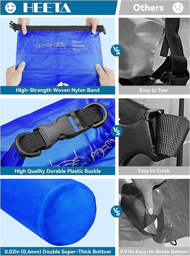 HEETA Dry Bag Waterproof for Women Men, 5L/10L/20L/30L/40L Roll Top Lightweight - Image 4