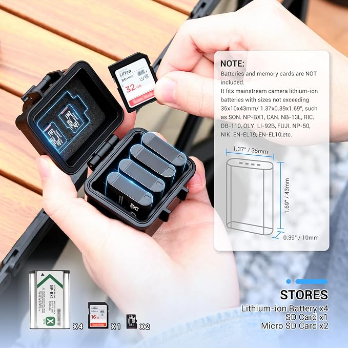 DB-110 LI-92B LI-90B NP-50 Battery and SD Micro SD Card Case, Water-Resistant & - Image 2