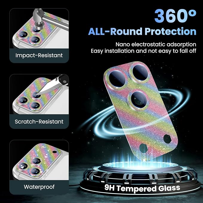 Uyiton for iPhone 17-Pro-Max Camera-Lens Protector: Bling Metal Tempered Glass - Image 2