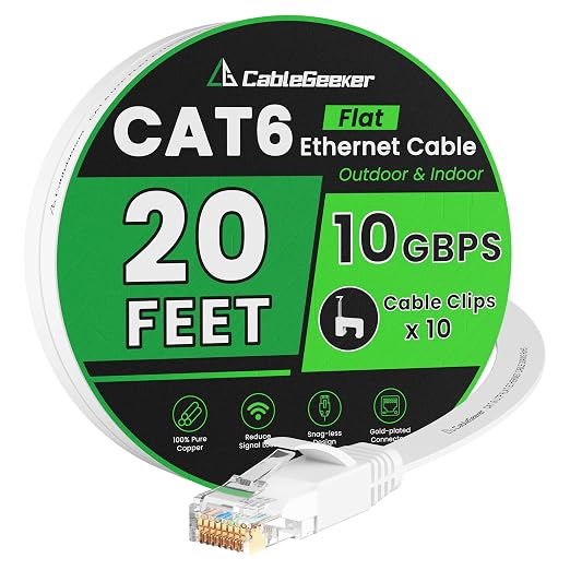 CableGeeker Cat 6 Ethernet Cable 20 ft, Indoor & Outdoor, High Speed 10Gbps by CableGeeker