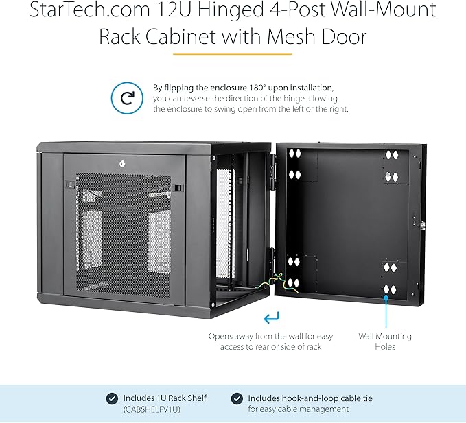 StarTech 4-Post 12U Wall Mount Network Cabinet w/ 1U Shelf, Ships Fully - Image 2
