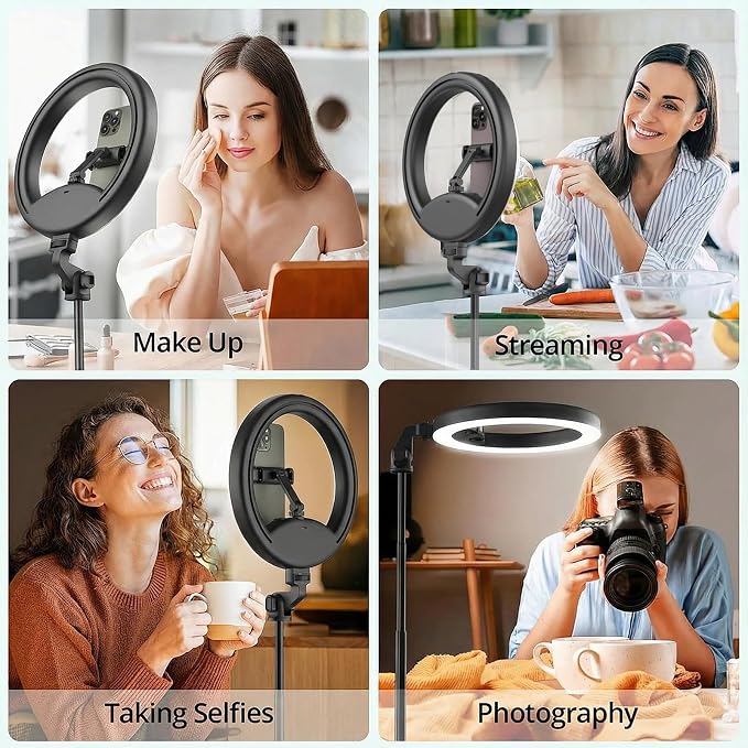 10''Selfie Ring Light with 64''Tripod Stand, Rechargeable Ring Light with Phone - Image 9