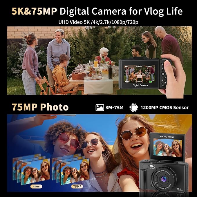 Ourlife Cameras for Photography, 5K 75MP Autofocus Vlogging Camera for YouTube - Image 3