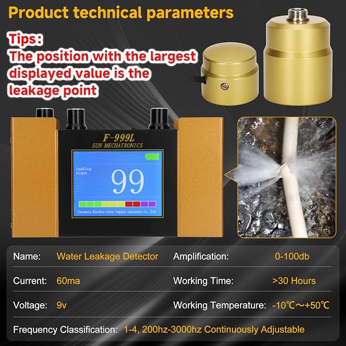 Underground Water Leak Detector, Water Pipe Leak Detector, Two Size Sensors - Image 4