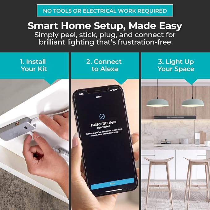 PureOptics LED Works with Alexa Smart Under Cabinet Lighting Kit, Adjustable - Image 4