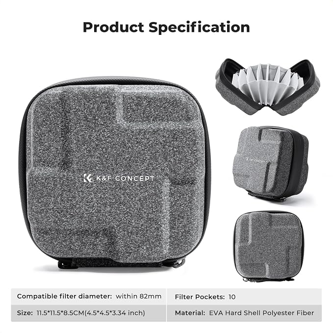 K&F CONCEPT 10 in 1 Lens Filter Case, Hard Shell Camera Filter Pouch Up to 82mm - Image 7