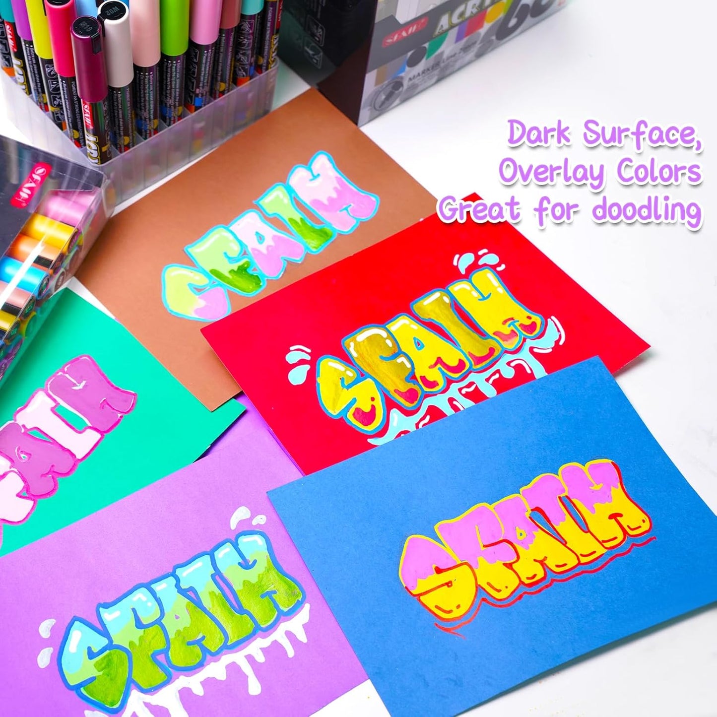 SFAIH Halloween Gifts Acrylic Creative Markers Set of 48 with Organizer, 3mm Medium Tips - 48 Colors, Waterproof, Fast Drying, Gift for Kids and Adults - Art Supplies, Fabric Paint, Rock Painting