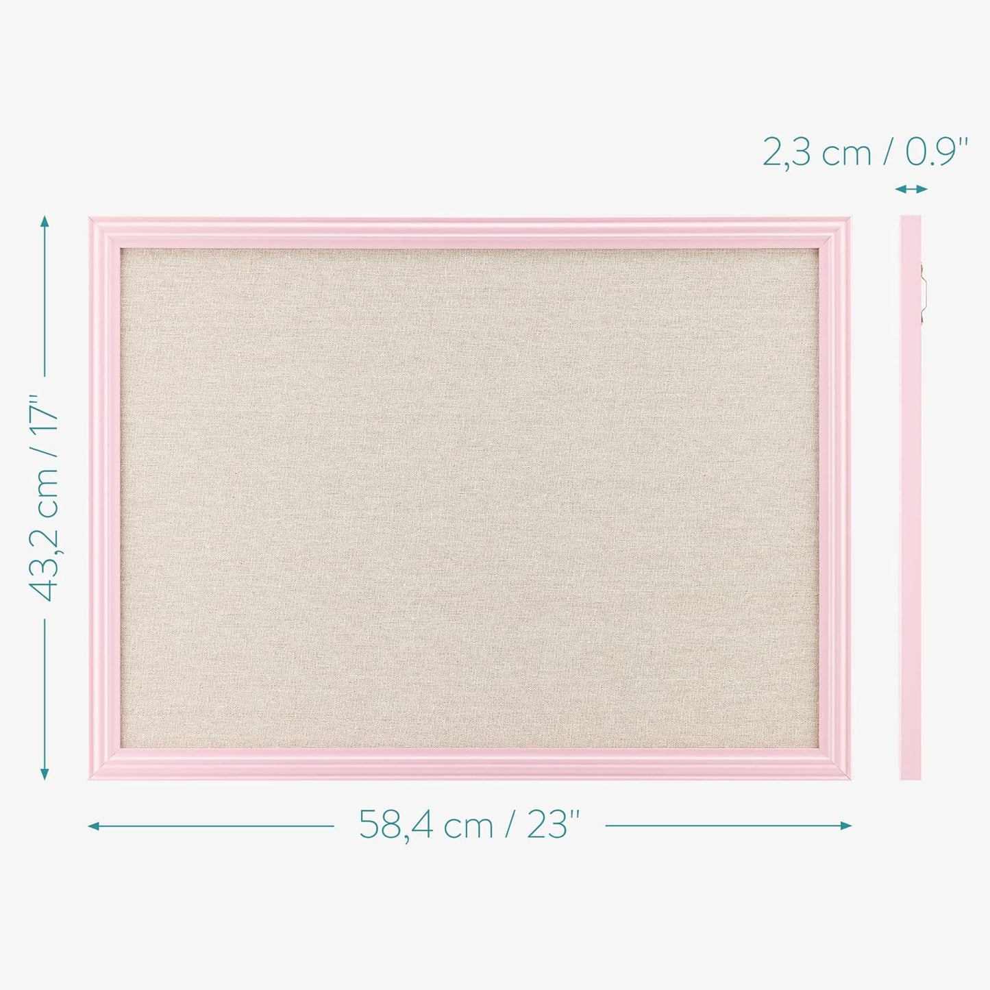 Navaris Framed Linen Bulletin Board - 17 x 23 inches Fabric Jewelry Organizer Pinboard for Wall Memory Memo Pin Board - Natural Linen with Pink Frame