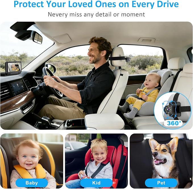 Baby Car Camera for 2 Kids, 6.86" 1080P HD Split Screen Baby Monitor - Image 5