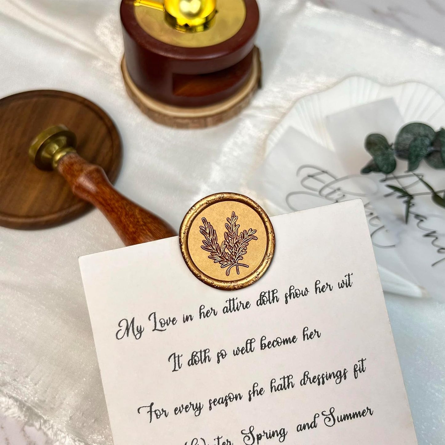 25Pcs Wax Seal Stickers Handmade Envelope Seals Self Adhesive Wax Stickers for Wedding Party Invitations, Envelope, Gift Wrap, Christmas(Rosemary Style, Antique Gold)