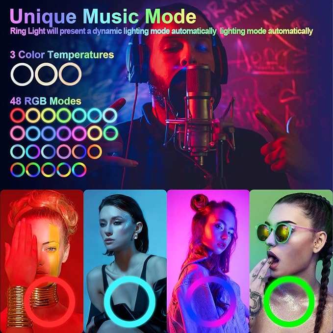 12" Selfie Ring Light with 75" Tripod Stand & 2 Phone Holder, LED Camera - Image 3
