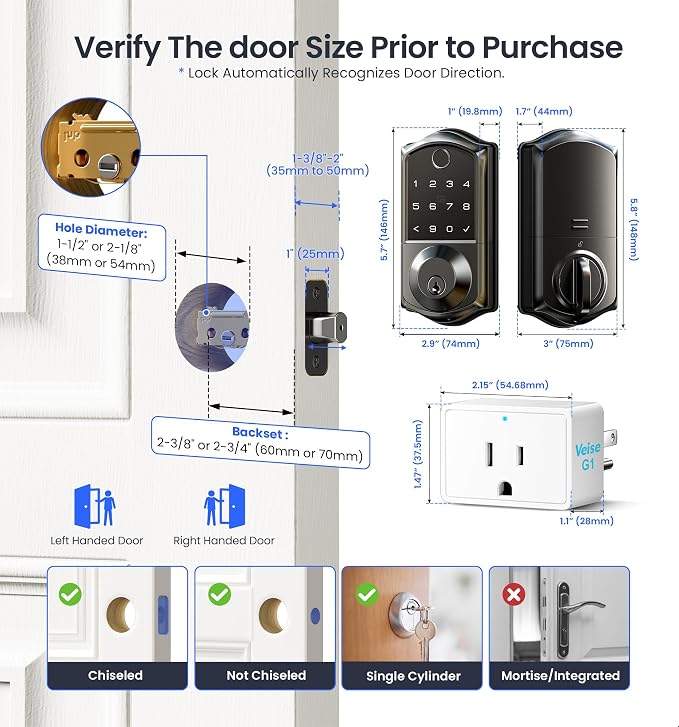 Veise VE017G Wi-Fi Keyless Entry Door Lock, App Remote & Voice Control - Image 13