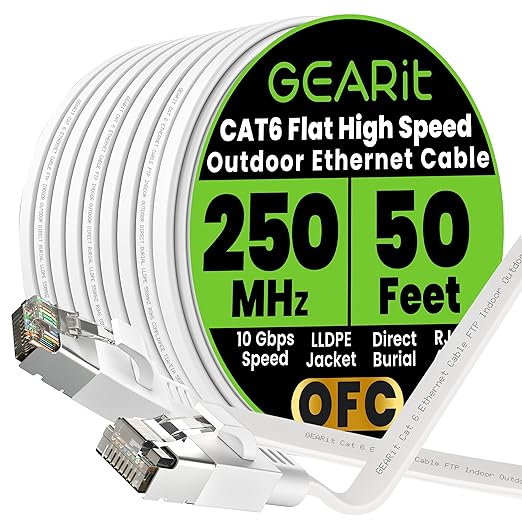 GEARit Cat 6 Outdoor Flat Ethernet Cable Direct Burial Rated LLDPE Jacket by GEARit