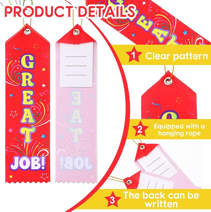 Wavwavw 100 Pcs Great Job Award Ribbons Bulk 8" x 2" Prizes Ribbons - Image 3