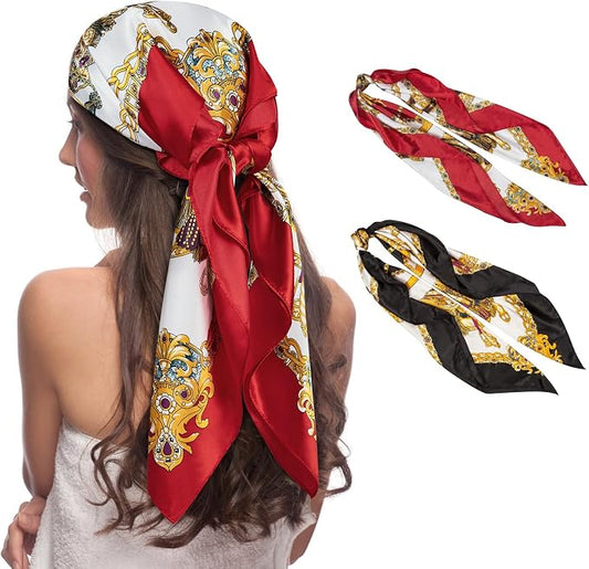 Senker Fashion 35" Head Scarf for Women, Pirate Costume Accessories Silk Red by SenkerFashion