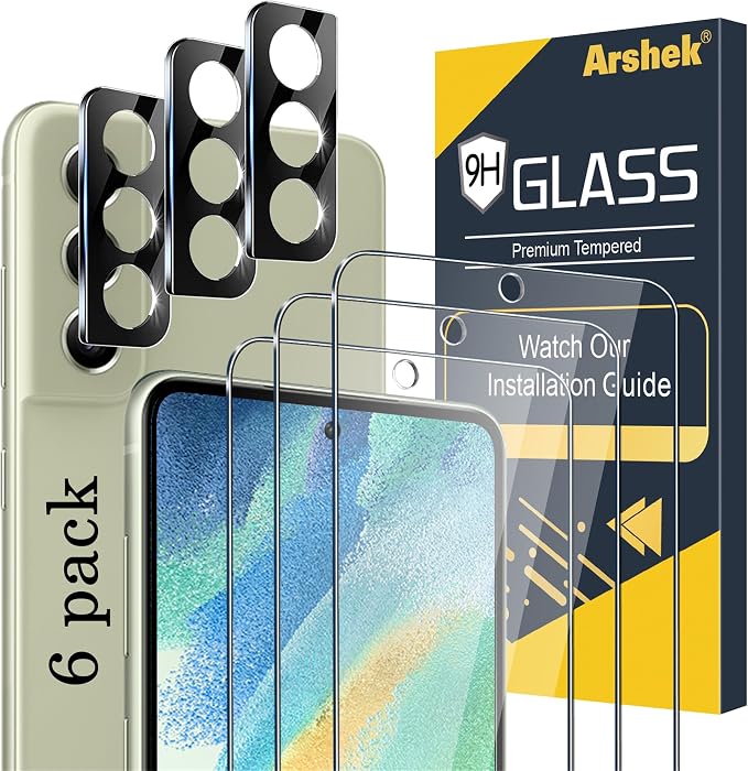 Galaxy S21 FE Screen Protector and Camera Protector, Tempered Glass Screen by Arshek