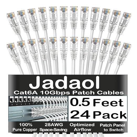 Jadaol UL Listed Patch Cables Cat 6a / Cat 6 0.5 ft 24-Pack, 10Gbps 550MHz Slim by Jadaol