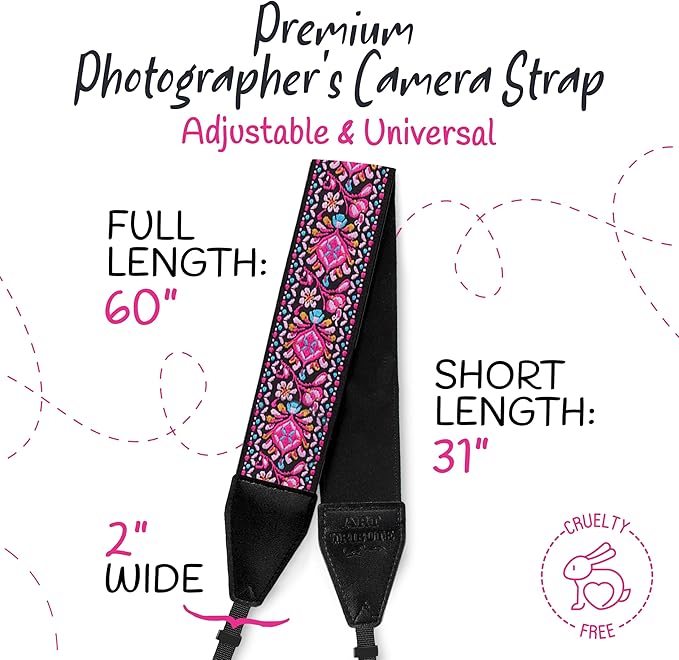 Art Tribute Camera Strap, Vintage Embroidered Neck Shoulder & Crossbody Camera - Image 5