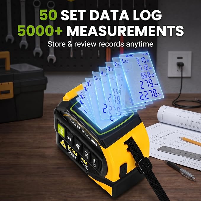 4-in-1 Digital Green Laser Tape Measure, 16FT Tape, 328FT Distance Meter | 33FT - Image 6