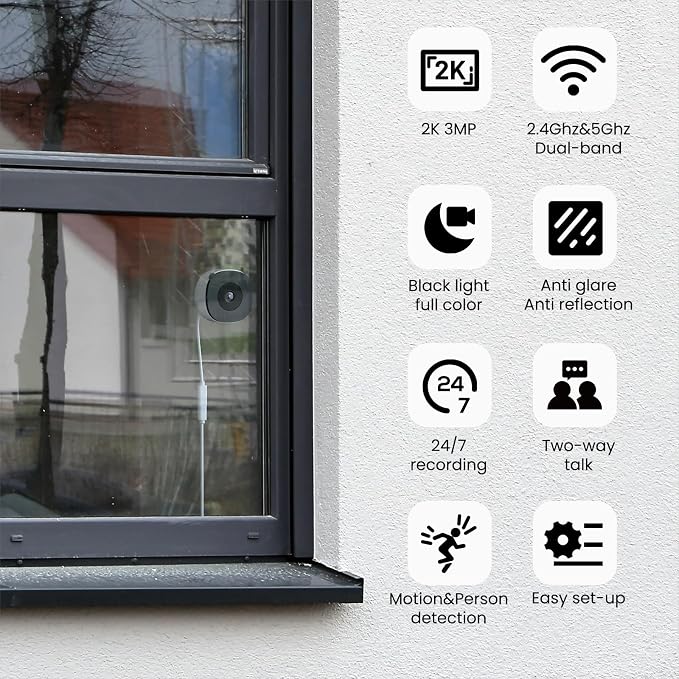 INFIYA 2K No Drill Window Camera-2 Pack 2.4Ghz & 5Ghz WiFi Dome Cameras - Image 2