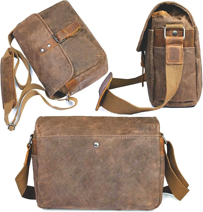 SLR Camera Bag, Waterproof Wax Canvas Bag Vintage Camera Case Messenger Bag - Image 5