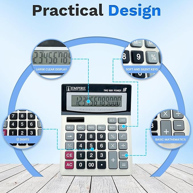 Empire Desk Calculator with Large Key Buttons, 12-Digit Large Eye-Angled Display - Image 3