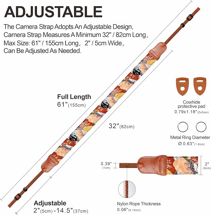 Padwa Lifestyle Japanese Art Style Brown Camera Strap - Image 5