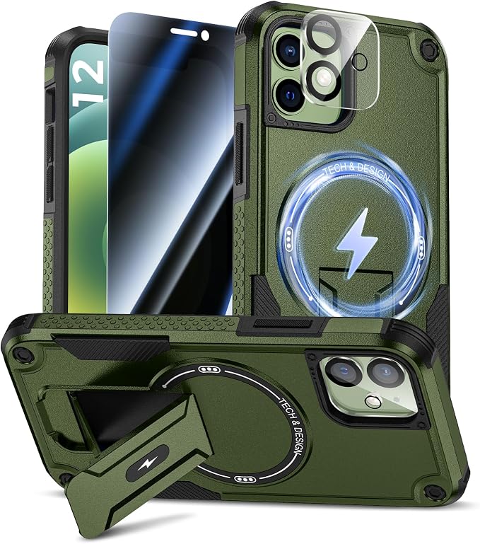 Goton for iPhone 12 Case with Privacy Tempered Glass Screen Protector & Camera by Goton
