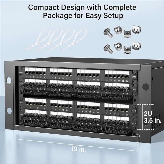 Jadaol 48 Port Cat6 Patch Panel, 2U 19 Inch Rackmount Punch Down Network Panel - Image 7