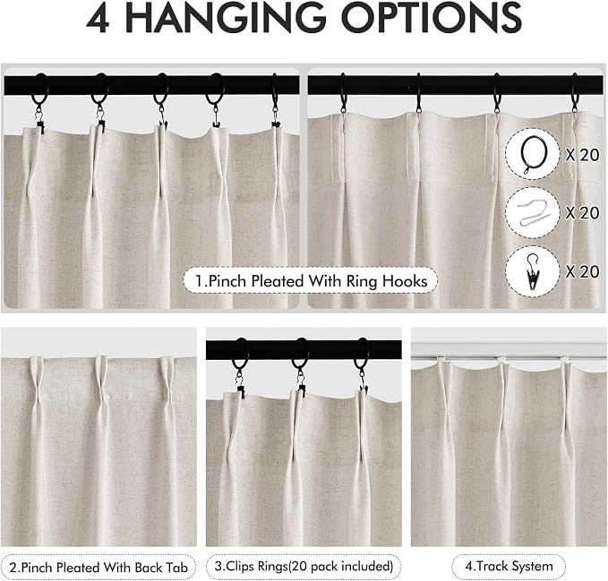 Memory Trained Pinch Pleated Curtains 92 Inches Long, Viral Linen Pinch Pleat - Image 5