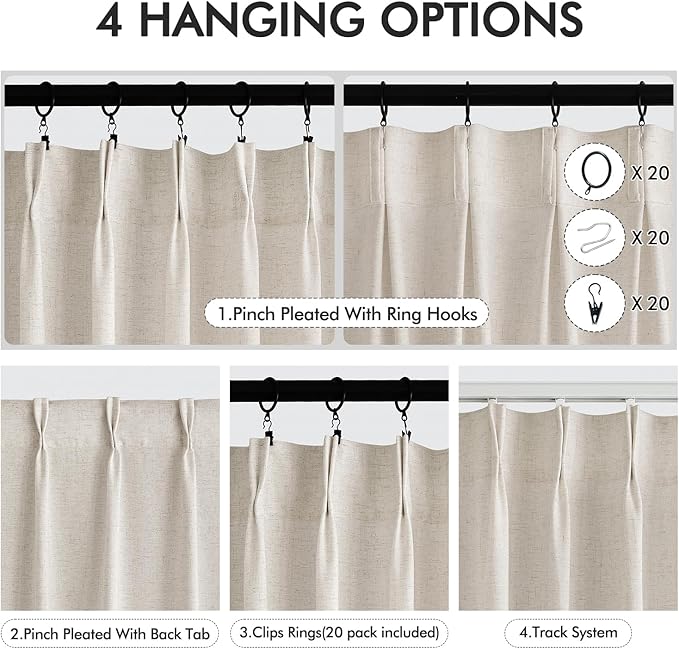 Memory Trained Pinch Pleated Curtains 96 Inches Long, Viral Linen Pinch Pleat - Image 5