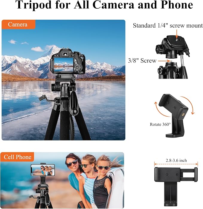 Victiv Tripod 74-Camera-Tripod for Cell Phone, Aluminum Professional Heavy Duty - Image 3