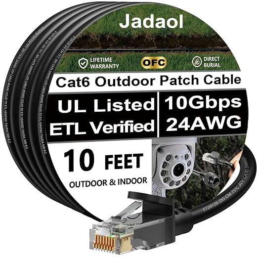 Jadaol Cat 6 Ethernet Cable 10ft, Outdoor&Indoor, 10Gbps Support Cat8/7 Network by Jadaol