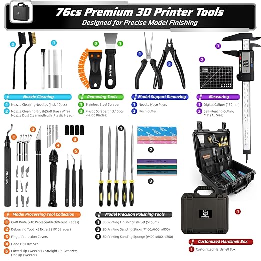 76pcs 3D Printer Tools Kit for Model Finishing/Deburring/Drilling/Polishing - Image 2
