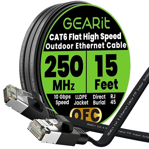 GEARit Cat 6 Outdoor Flat Ethernet Cable Direct Burial Rated LLDPE Jacket by GEARit