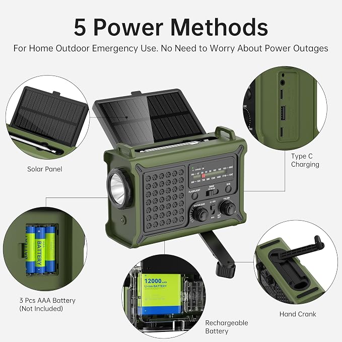 Solar Radio Emergency Hand Crank 12000mAh - Image 8