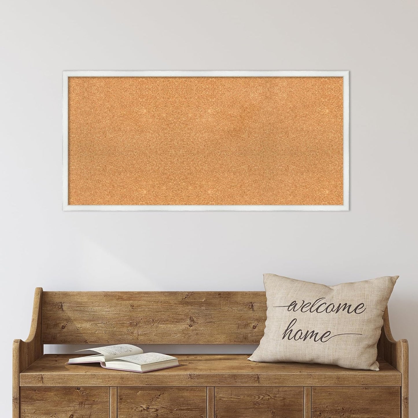 Amanti Art Natural Cork Board for Wall, 19x39 Vision Board with White Frame, Large Corkboard Office Decor for Home Organization, Country Rustic Corkboard Pinboard to Display Items for Home