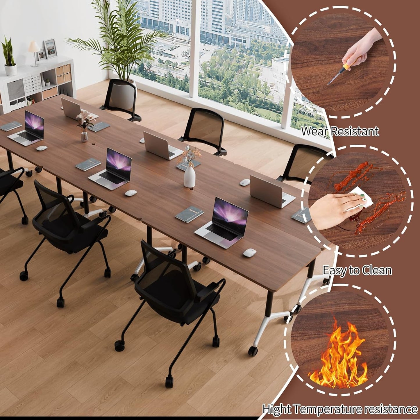 Conference Room Table with Flip-Top Design for Dynamic Meetings, Business Table Computer Desk with Heavy-Duty Frame,Foldable Seminar Meeting Tables for Home Office (4, A, 61IN)