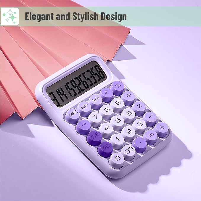 Mr. Pen- Mechanical Switch Calculator, 12 Digit Large LCD Display | Purple - Image 4