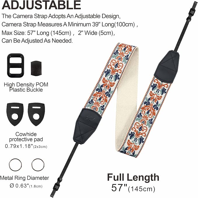 Padwa Lifestyle 2" Retro Jacquard Embroidery Camera Strap, Adjustable, Wide - Image 7