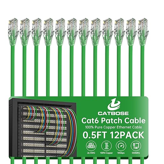 0.5 Foot Cat6 Patch Cables, Solid Pure Copper Patch Cord, Cat 6 Ethernet Cable by CatBose