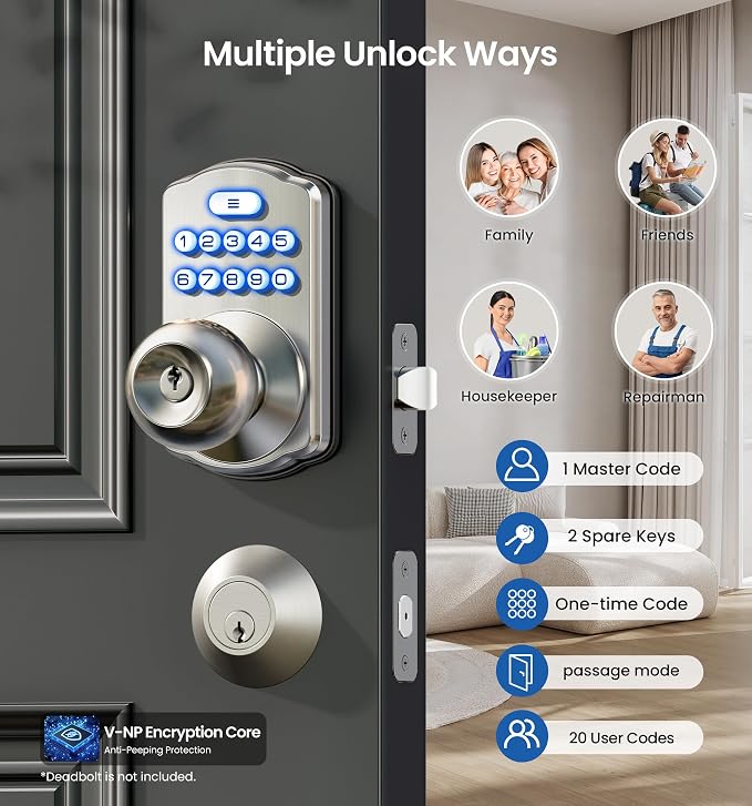 Veise KS03 Keypad Door Knob Lock, Keyless Entry Digital Lock - Image 2