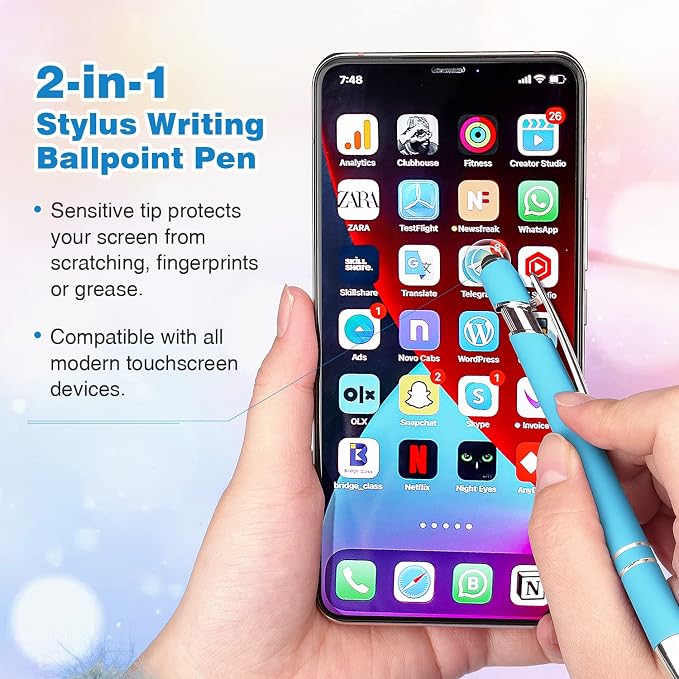 Bribobo 8 Pack Ballpoint Pen 2-in-1 Stylus Retractable Ballpoint Pen - Image 5