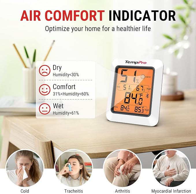 TempPro Hygrometer Thermometer for House, Backlit Humidity Meter Temperature - Image 7