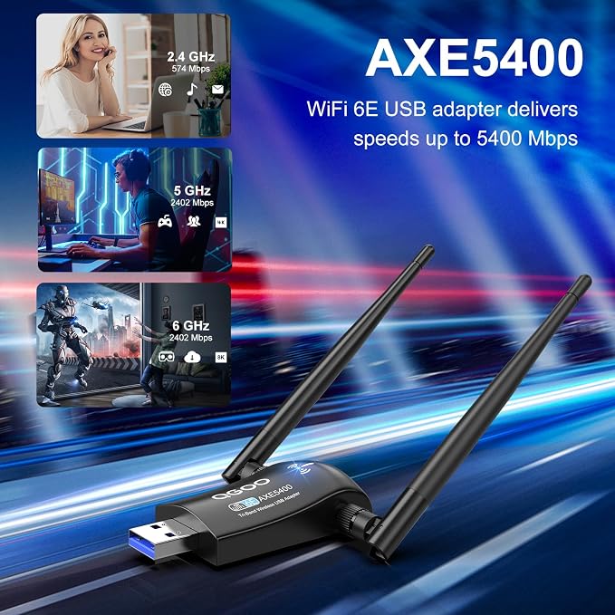 Tri-Band WiFi 6E Adapter for Desktop PC: QGOO USB 3.0 Axe 5400 Wireless Network - Image 2