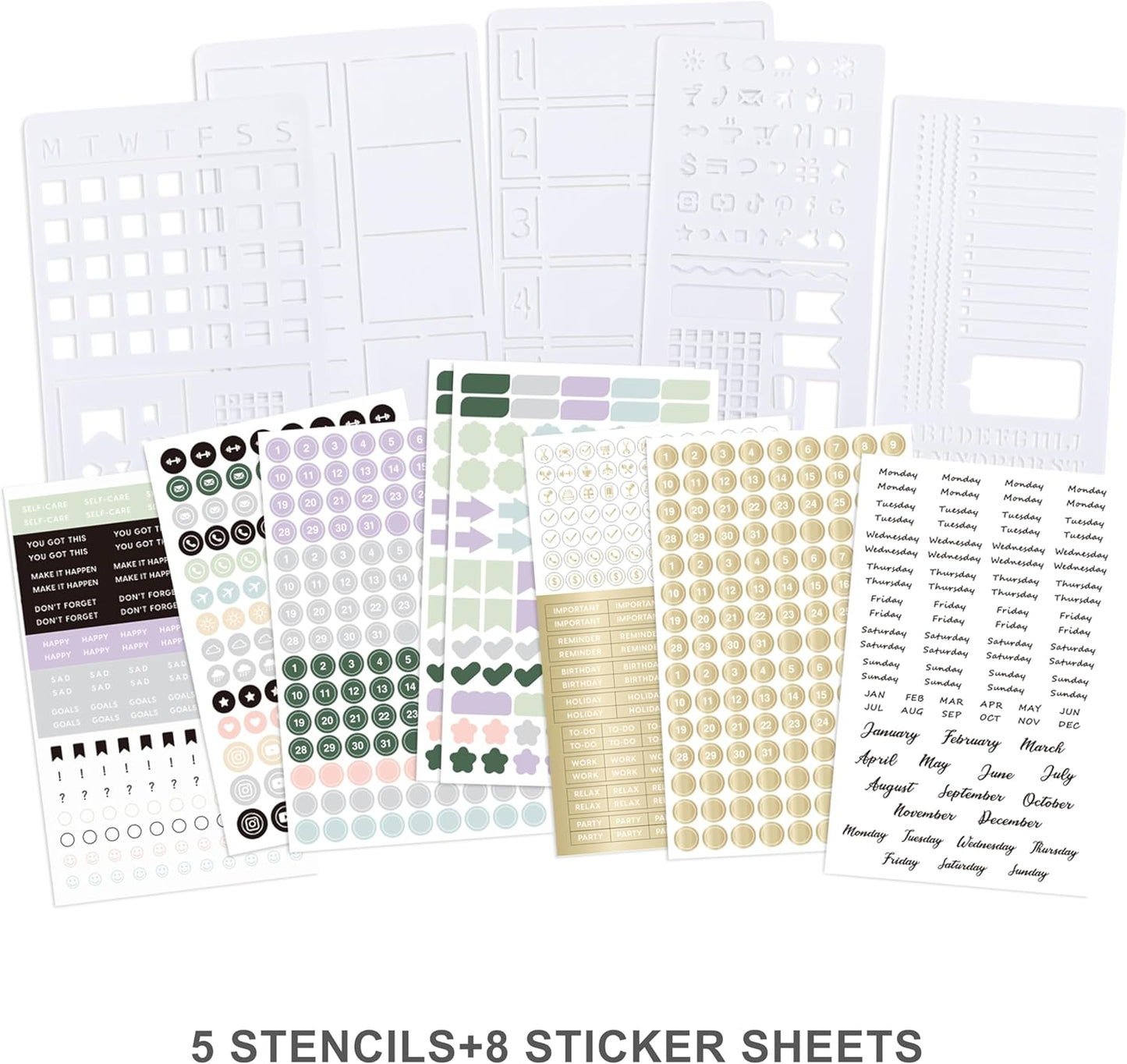 &And Per Se Dotted Journal Notebook Set, A5 Hardcover Dotted Journal (Dark Blue), 6 Fineliner Pens, 8 Sticker, 5 Stencil Sheets & 6 Washi Tapes, Journaling Supplies for Planner Schedule