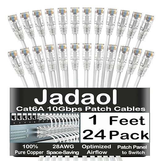 Jadaol UL Listed Patch Cables Cat 6a / Cat 6 1 ft 24-Pack, 10Gbps 550MHz Slim by Jadaol